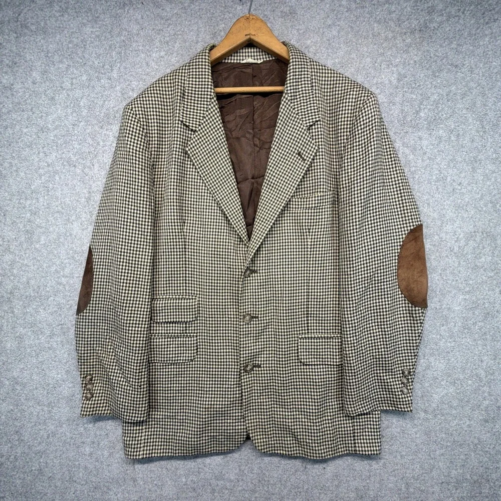 Vintage Banana Republic Blazer Safari Mens Large Houndstooth Elbow Patches USA